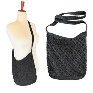 Borsani Black Crochet Crossbody Shoulder Bag 12” x 12” Zip Close Lined P…